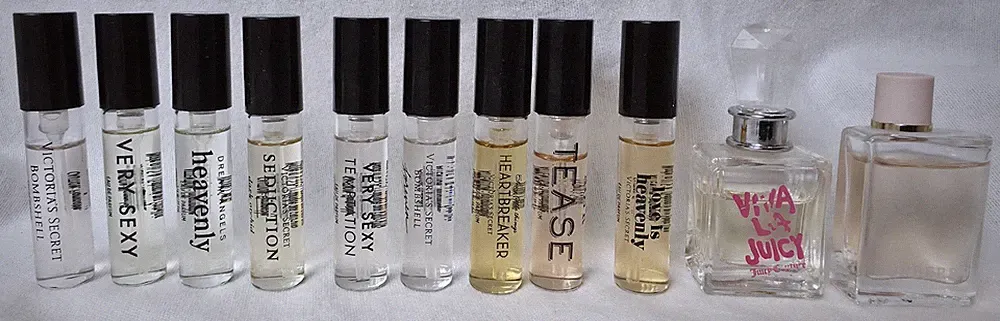 11 Perfume Sampler Lot: Victoria's Secret, Juicy Couture, Burberry - Great Lot
