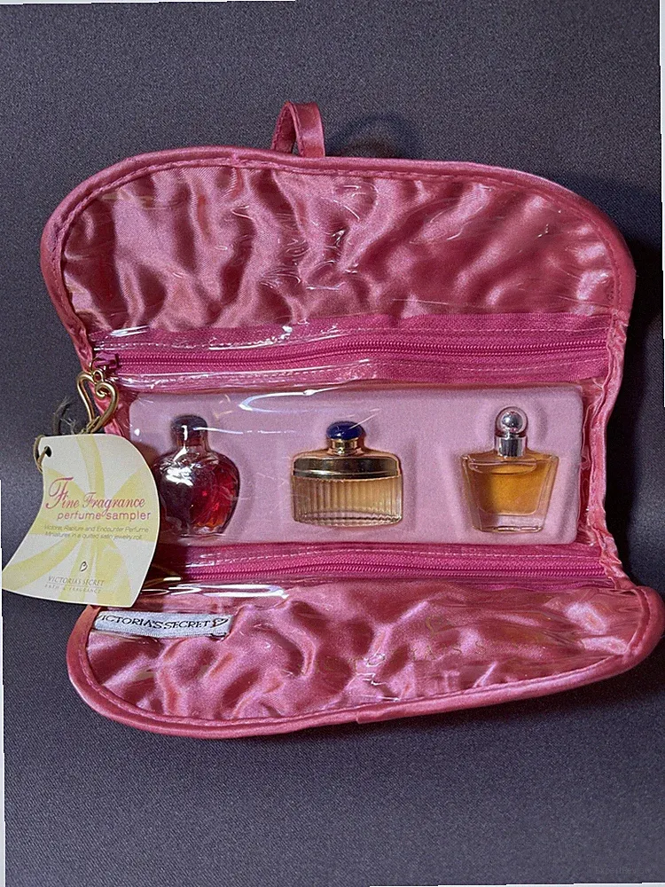 Victoria’s Secret Fine Fragrance Perfume Sampler in a Quilted Satin Jewelry Roll